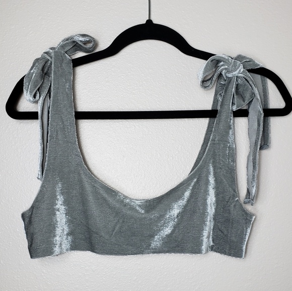 Urban Outfitters Silver Crushed Velvet Crop Tank - Picture 1 of 5